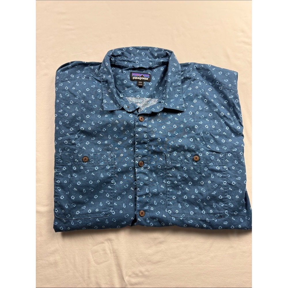 Patagonia Shirt Mens XXXL Blue Geometric Pattern Button Up Short Sleeve